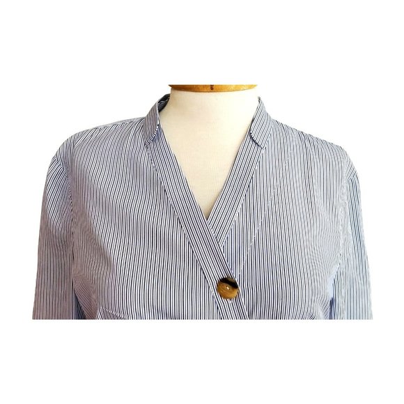 Tibi  Blue Jones Asymmetric Striped Shirt Tortoiseshell Buttons Sz 4 - Picture 6 of 11